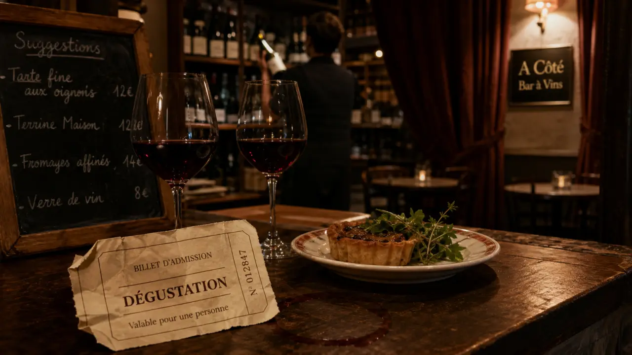 A côté le bar à vins à Paris : verres de vin rouge sur table