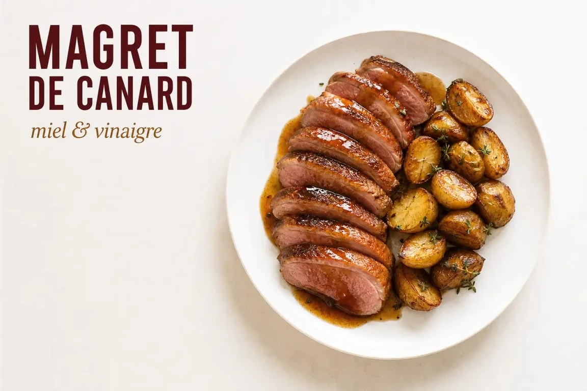 Magret de canard au miel et pommes de terre, plat signature de La Planque à Gaillac