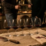 Degustation vin Gaillac en caveau, verres numérotés et barriques