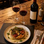 Le bistrot à vin de serine à Ampuis, table bistrot et accords mets-vins