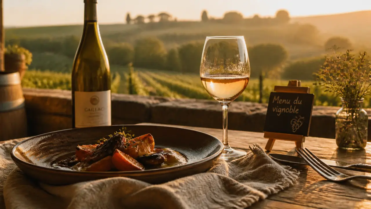 Restaurant vignoble Gaillac : table, vin Gaillac et dégustation en terrasse