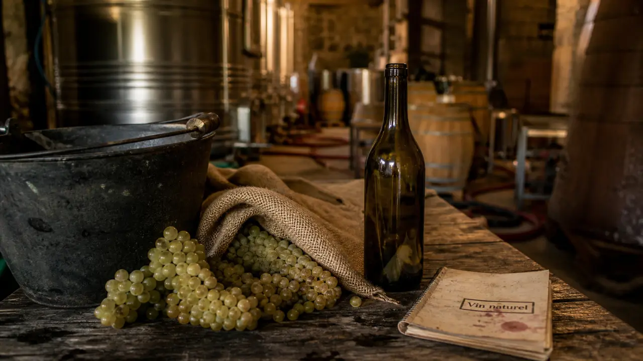 Vin naturel gaillac au chai : bouteille, Mauzac et vendange