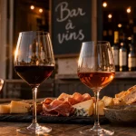 bar a vin gaillac en terrasse à Gaillac, verres de rouge et ardoise charcuterie-fromages