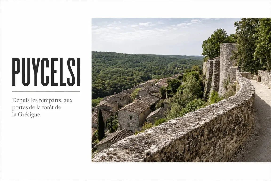 Route des bastides Tarn : Puycelsi et les remparts à la lisière de la forêt de la Grésigne