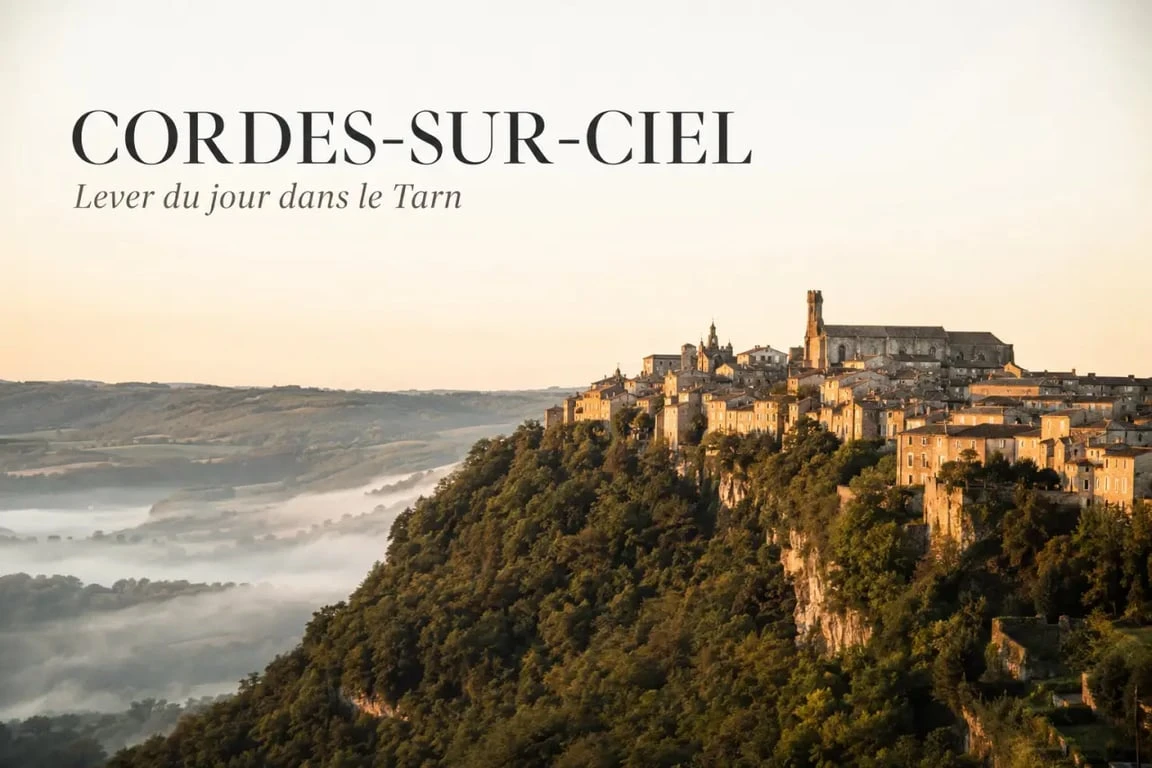 Route des bastides Tarn : panorama de Cordes-sur-Ciel perché sur les collines du Tarn
