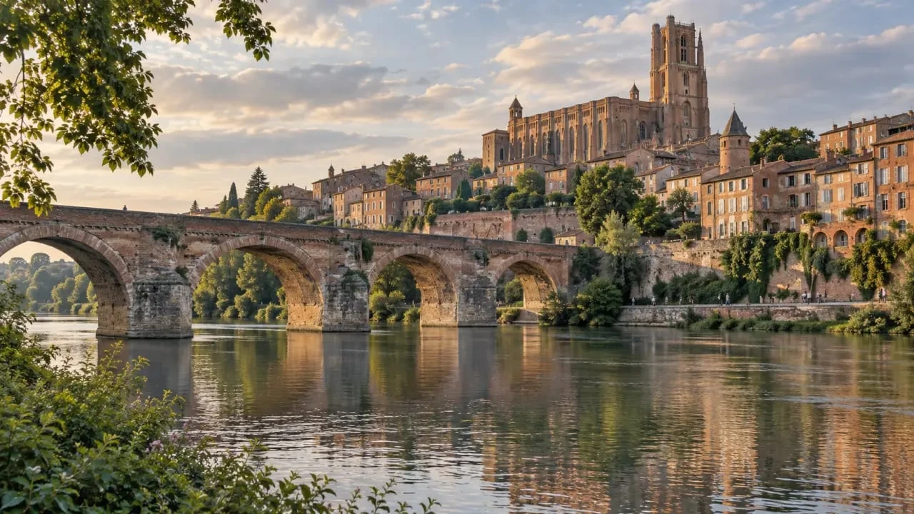 Balade au bord du Tarn à Albi avec vue sur le Pont-vieux et la Cité épiscopale