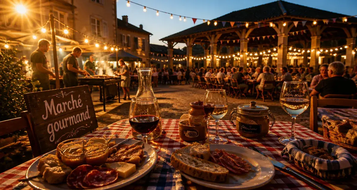 Marchés gourmands Tarn et Garonne : marché gourmand au village avec stands et dégustations