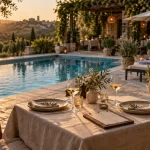 Restaurant piscine Tarn : terrasse avec accès au bassin