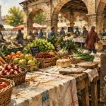 Marché dans le Tarn aujourd’hui, étals de fruits et légumes